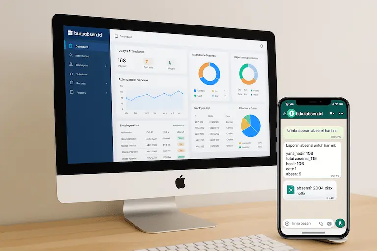 Tampilan dashboard absensi bukuabsen.id dengan rekap kehadiran real-time